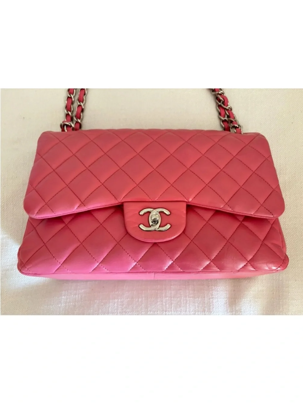 CHANEL Jumbo Pink Quilted Lambskin Shoulder Flap Bag with Silver Hardware - Picture 2 of 15
